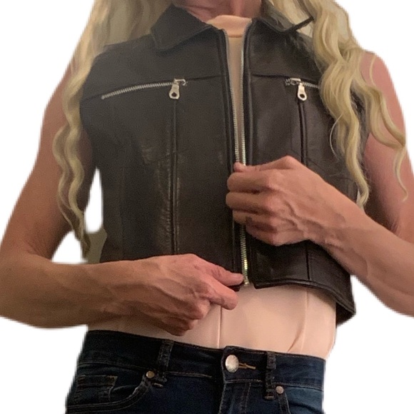 Bebe black leather crop top vest - Picture 9 of 9